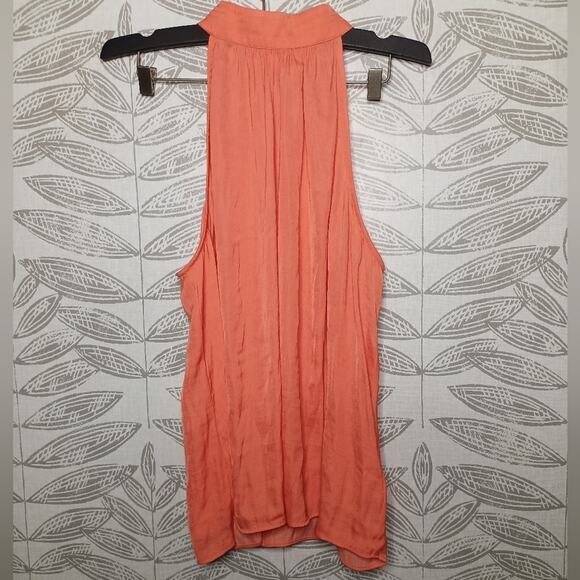 Joie Blouse High Neck Collared Flowy Orange - Picture 1 of 7